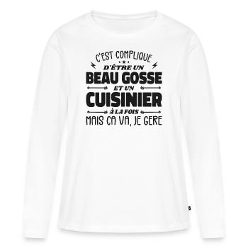 Beau gosse homme cuisinier - T-shirt manches longues Premium bio Femme - blanc - Devant - Julia (174cm)