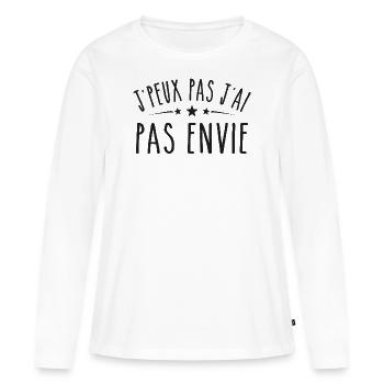 Je peux pas j'ai pas envie - T-shirt manches longues Premium bio Femme - blanc - Devant - Julia (174cm)