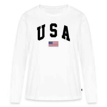 États-Unis États-Unis d’Amérique Graphique - T-shirt manches longues Premium bio Femme - blanc - Devant - Julia (174cm)