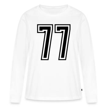 77 Numéro de numéro - T-shirt manches longues Premium bio Femme - blanc - Devant - Julia (174cm)