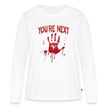 Blutiger Handabdruck Du bist der Nächste - Frauen Premium Bio Langarmshirt - Weiß - Vorne - Julia (174cm)