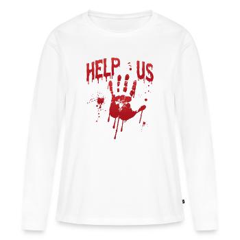 Blutiger Handabdruck Helfen Sie uns - Frauen Premium Bio Langarmshirt - Weiß - Vorne - Julia (174cm)
