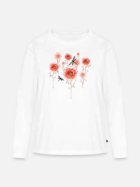 Mohnblumenwiese - Frauen Premium Bio Langarmshirt - Weiß