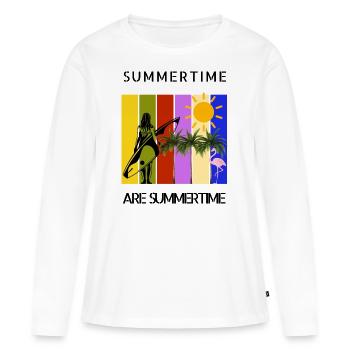 L’été est l’heure d’été - T-shirt manches longues Premium bio Femme - blanc - Devant - Julia (174cm)