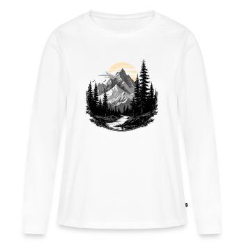 Paysage naturel Montagnes Forêt Soleil - T-shirt manches longues Premium bio Femme - blanc - Devant - Julia (174cm)