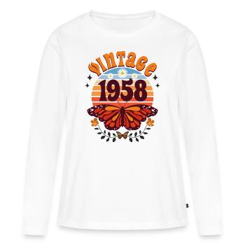 Rétro et Vintage 1958 Femme 65 Ans Anniversaire - T-shirt manches longues Premium bio Femme - blanc - Devant - Julia (174cm)