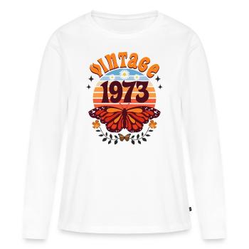 Rétro et Vintage 1973 Femme 50 Ans Anniversaire - T-shirt manches longues Premium bio Femme - blanc - Devant - Julia (174cm)