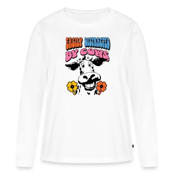 Vache Vaches - T-shirt manches longues Premium bio Femme - blanc - Devant - Julia (174cm)