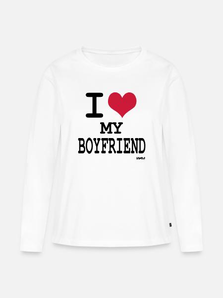 i love my boyfriend - Frauen Premium Bio Langarmshirt - Weiß