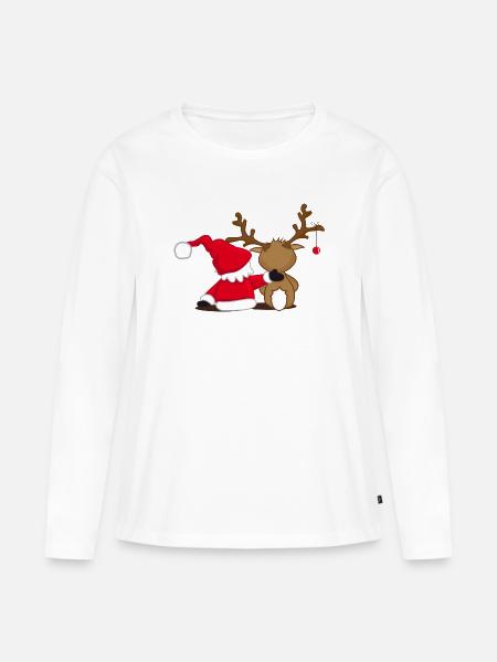 Santa Claus und Rentier - Frauen Premium Bio Langarmshirt - Weiß