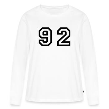 Nombre - 92 - Quatre-vingt deux - T-shirt manches longues Premium bio Femme - blanc - Devant - Julia (174cm)