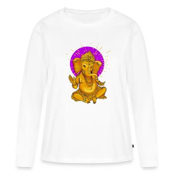 Yoga Namaste Bouddha Éléphant Ganesha Or Soleil Om - T-shirt manches longues Premium bio Femme - blanc - Devant - Julia (174cm)