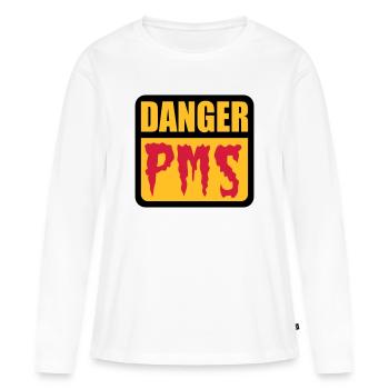 Danger PMS | Prämenstruelles Syndrom | - Women's Premium Organic Long Sleeve Shirt - white - Front - Julia (174cm)