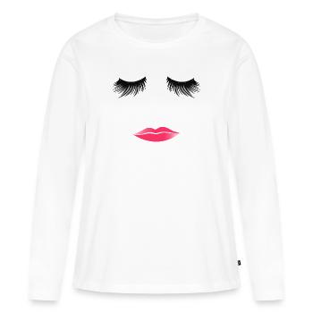 Frauengesicht Wimpern Kussmund Pinke Lippen - Frauen Premium Bio Langarmshirt - Weiß - Vorne - Julia (174cm)