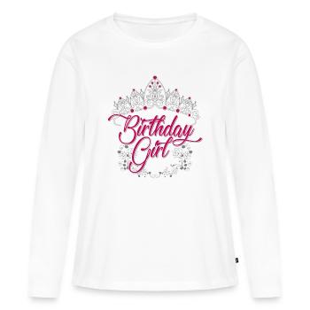 Écriture de tiare de la fille d’anniversaire - T-shirt manches longues Premium bio Femme - blanc - Devant - Julia (174cm)