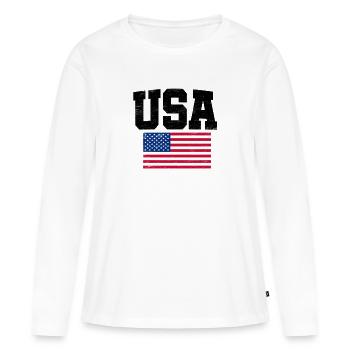 États-Unis - T-shirt manches longues Premium bio Femme - blanc - Devant - Julia (174cm)