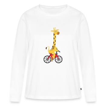 Kindermotiv: Giraffe fährt auf einem Fahrrad - Frauen Premium Bio Langarmshirt - Weiß - Vorne - Julia (174cm)