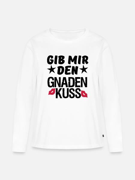 Geschenk Liebe Paar lustig Spruch Kuss - Frauen Premium Bio Langarmshirt - Weiß