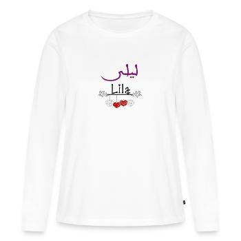 Prénom Lila - T-shirt manches longues Premium bio Femme - blanc - Devant - Julia (174cm)