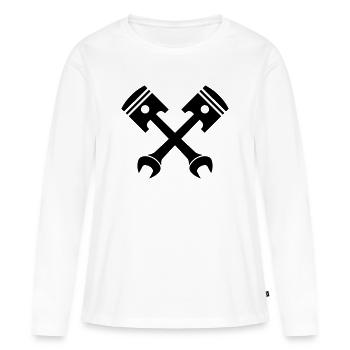 Emblème de clé de piston croisé - T-shirt manches longues Premium bio Femme - blanc - Devant - Julia (174cm)
