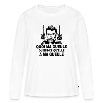 Schwarze E-Gitarren Ohrringe - Frauen Premium Bio Langarmshirt - Weiß - Vorne - Julia (174cm)