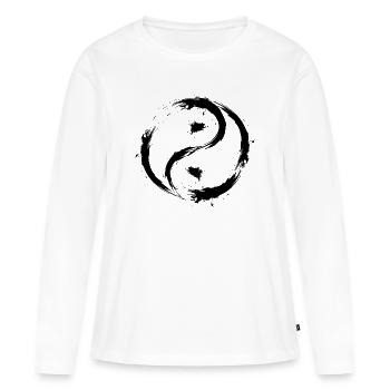 Yin Yang cercles symbole brosse noir - T-shirt manches longues Premium bio Femme - blanc - Devant - Julia (174cm)