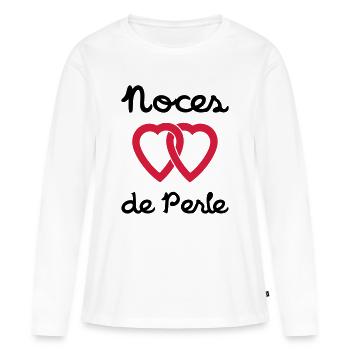Noces de Perle - T-shirt manches longues Premium bio Femme - blanc - Devant - Julia (174cm)