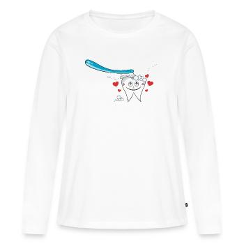 Brosse à dents Soins dentaires Fun - T-shirt manches longues Premium bio Femme - blanc - Devant - Julia (174cm)