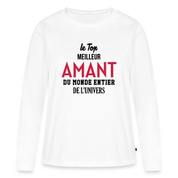 Amant / Maîtresse / Sexy / Sexe / Drague / Mariage - T-shirt manches longues Premium bio Femme - blanc - Devant - Julia (174cm)