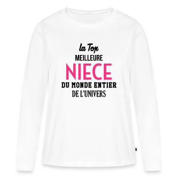 Neveu / Nièce / Famille / Oncle / Tante / Niece - T-shirt manches longues Premium bio Femme - blanc - Devant - Julia (174cm)