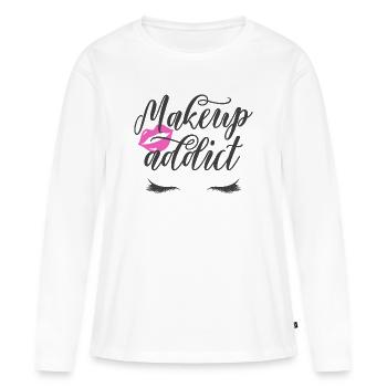Individuelles Design rosa Lippen lange Augen Wimpern - Frauen Premium Bio Langarmshirt - Weiß - Vorne - Julia (174cm)