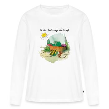 Janosch 'In Der Ruhe Liegt Die Kraft' - Frauen Premium Bio Langarmshirt - Weiß - Vorne - Julia (174cm)