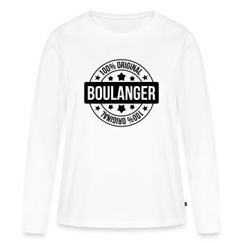 Boulanger / Boulangerie / Métier / Job - T-shirt manches longues Premium bio Femme - blanc - Devant - Julia (174cm)