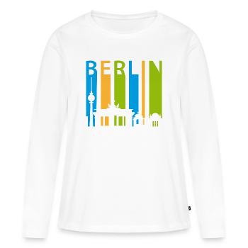 Berlin Schiftzug avec silhouette - T-shirt manches longues Premium bio Femme - blanc - Devant - Julia (174cm)