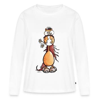 Drôle cheval dessin animé - T-shirt manches longues Premium bio Femme - blanc - Devant - Julia (174cm)