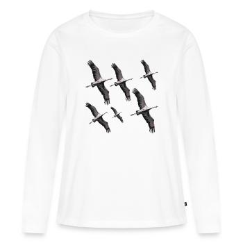 Grues migratrices d’oiseaux - T-shirt manches longues Premium bio Femme - blanc - Devant - Julia (174cm)