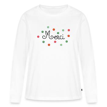 Merci - T-shirt manches longues Premium bio Femme - blanc - Devant - Julia (174cm)
