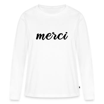 Merci France Merci Français - T-shirt manches longues Premium bio Femme - blanc - Devant - Julia (174cm)