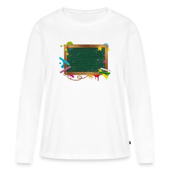 Schultafel zum beschriften mit Kreide und Kleckse - Frauen Premium Bio Langarmshirt - Weiß - Vorne - Julia (174cm)