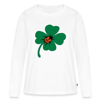 Coccinelle à feuilles de trèfle chanceuse - T-shirt manches longues Premium bio Femme - blanc - Devant - Julia (174cm)