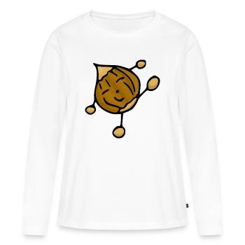 Noisette noisette drôle cool manger positive - T-shirt manches longues Premium bio Femme - blanc - Devant - Julia (174cm)
