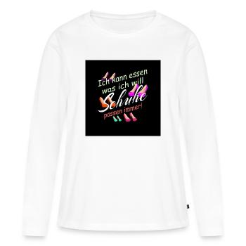 Ich kann Essen was ich will, Schuhe passen immer ! - Frauen Premium Bio Langarmshirt - Weiß - Vorne - Julia (174cm)