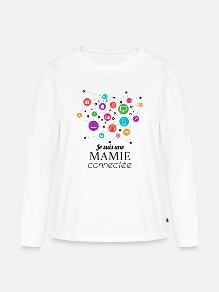 Oma an das Netzwerk angeschlossen - Frauen Premium Bio Langarmshirt - Weiß