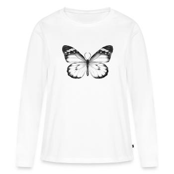 Papillon monochrome - T-shirt manches longues Premium bio Femme - blanc - Devant - Julia (174cm)