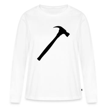 Marteau de charpentier, Marteau de charpentier - T-shirt manches longues Premium bio Femme - blanc - Devant - Julia (174cm)
