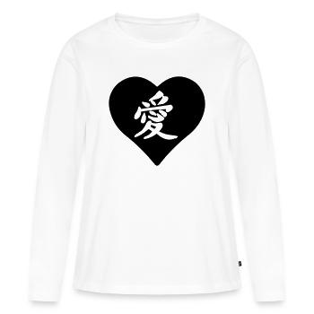 Signe d’amour de caractère découpé dans le cœur - T-shirt manches longues Premium bio Femme - blanc - Devant - Julia (174cm)