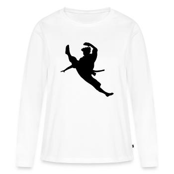 Logo de la figure d’ombre de coup de pied de taekwondo sauté - T-shirt manches longues Premium bio Femme - blanc - Devant - Julia (174cm)
