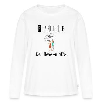 Pipelette de Mère en Fille Bavarde - T-shirt manches longues Premium bio Femme - blanc - Devant - Julia (174cm)