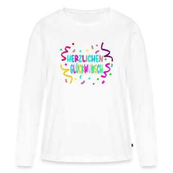 Félicitations - Confetti - T-shirt manches longues Premium bio Femme - blanc - Devant - Julia (174cm)