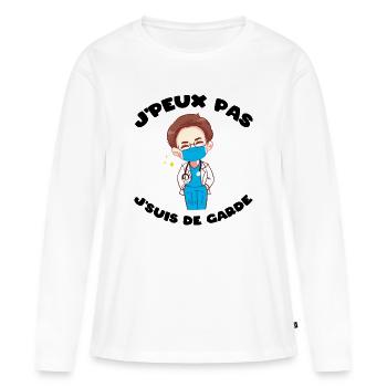 J'peux pas j'suis de garde Humour soignant cadeau - T-shirt manches longues Premium bio Femme - blanc - Devant - Julia (174cm)